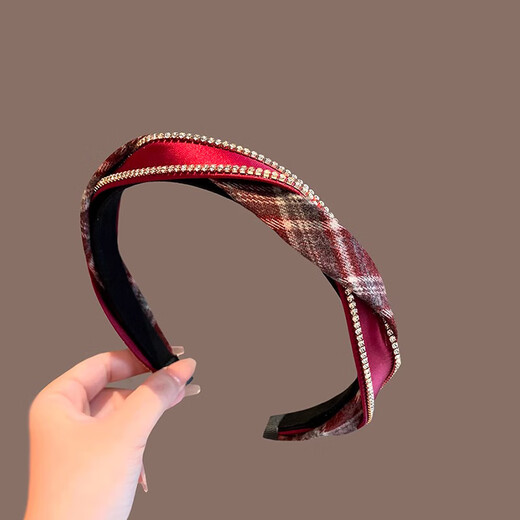 Kamalun (KAMALUN) 2025 new red plaid high skull headband, high-end, light luxury, pressed hair headband, fashionable and versatile hair accessories for going out, headband + brand gift box