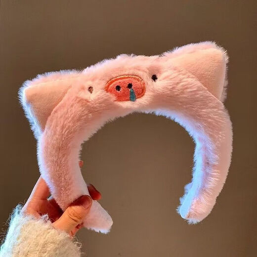 Piggy snoring, cute pink plush hairband for women, face wash, makeup, hair-pressing headband, hair bundle, hair accessories, autumn and winter, cute piggy hairband
