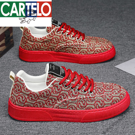 CARTELO canvas shoes men's low top summer 2025 new niche low top printed board shoes men's thick sole sports and casual trendy shoes T24 beige 41