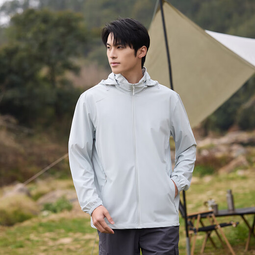 Sun protection clothing for men, thin ice silk, summer anti-UV, breathable, removable hood, outdoor skin clothing, fishing jacket, gray 5XL