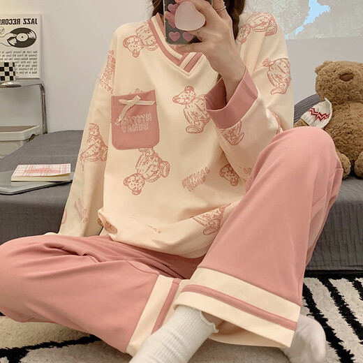 胖东来睡衣女春秋季纯棉韩版长袖长裤卡通套装可外穿夏秋冬款大码家居服 GXT9928 M (建议75-95斤)