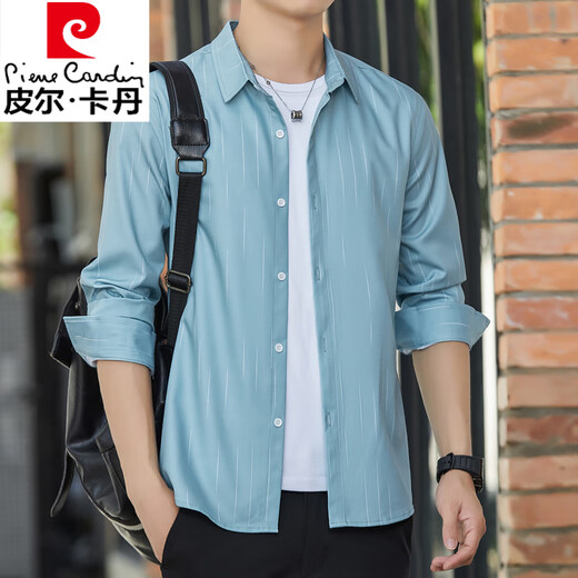 Pierre cardin summer men's long-sleeved shirt ice silk cool and thin style sun protection and breathable outer shirt loose and lightweight fashion brand jacket 6173 gray M 90-110Jin [Jin equals 0.5 kg]