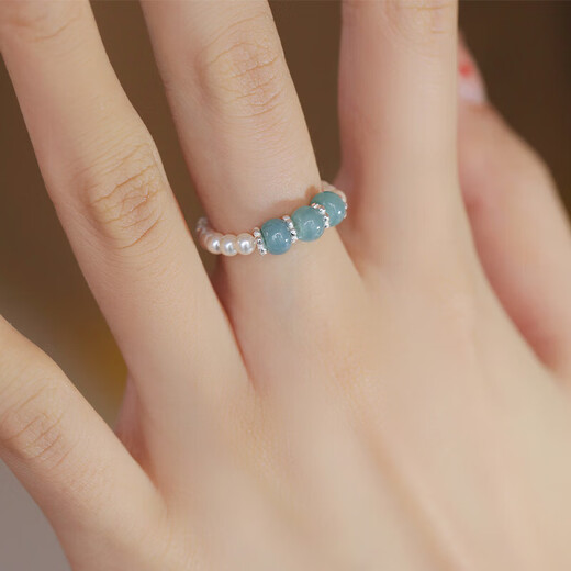 Unstained jadeite Shijia shell bead ring for women new Chinese style light luxury niche high-end ring Chinese culture gift shell bead 3mm-one jadeite-silver style