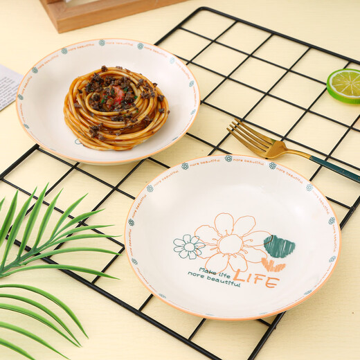 Household ceramic plate dish plate round plate ceramic simple style underglaze color simple line flower 7-inch breakfast plate 7-inch breakfast plate 1 pack