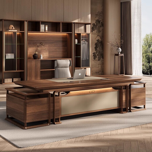 Aosenming high luxury Chinese style solid wood desk boss desk and chair combination executive desk office president desk chairman computer desk purple ink walnut 2.8 meters boss desk