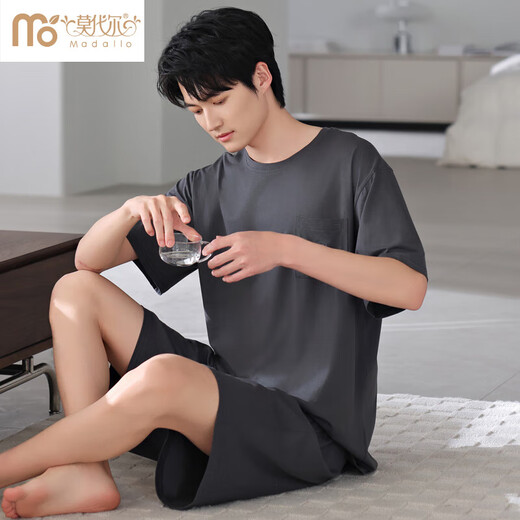 莫代尔2025年新款睡衣男士夏季莫代尔棉薄款短袖短裤家居服运动大码套装 HYM-4840 XL 175建议体重140-160斤
