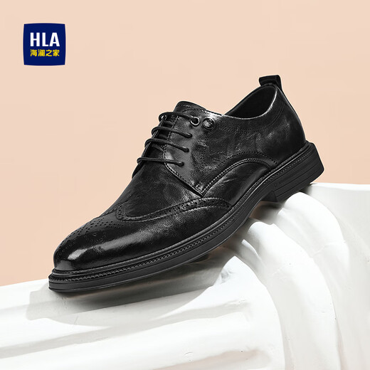 Hailan House HLA Leather Shoes Men's Business Casual Brogue Autumn and Winter Derby Shoes Men's HAAPXM2DAO093 Black 42