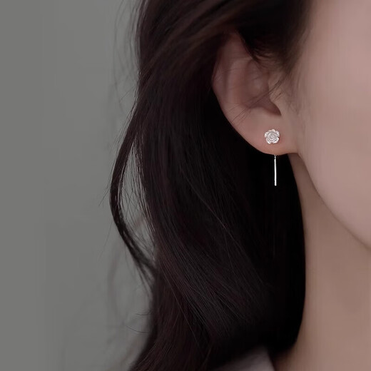 RSRDDY Old Phoenix Pure Silver 9999 Earrings for Women 2025 New Trendy Flower Earrings Earrings Design is Small and Elegant 999 Sterling Silver Cool Rose Earrings