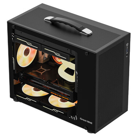 长城（Great Wall）魅影M5黑色电脑机箱（镀铝提手/金属面板/玻璃侧板/MATX主板/5风扇位/USB3.0/240水冷/5080显卡）