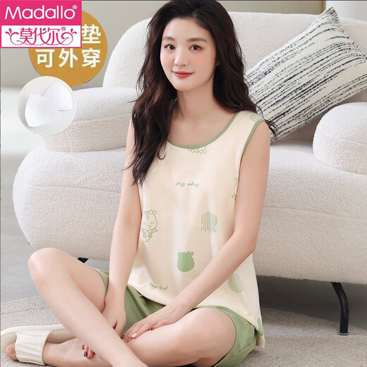 莫代尔带胸垫一体背心睡衣女夏舒适棉无袖大码家居服女生薄款可外穿套装 背心套装【带胸垫】F9859 M 女 建议80-100斤