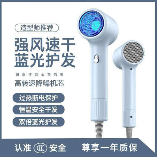 High-speed bladeless hair dryer for home use, silent negative ions, high power, no harm to hair, wind tube, hair salon use LHD1, blue light hair care, light blue - air nozzle