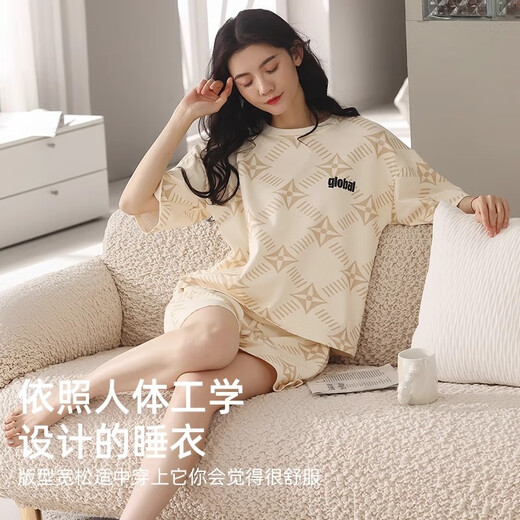 恒源祥夏天女士睡衣纯棉新款2025短袖短裤套头透气家居服套装春夏季睡裤 6173 M (165)
