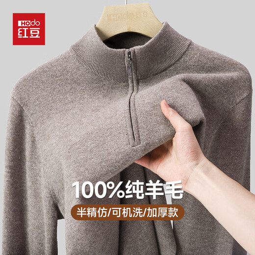 Red bean 100% pure wool sweater for men thick autumn and winter warm half turtleneck pullover sweater base sweater