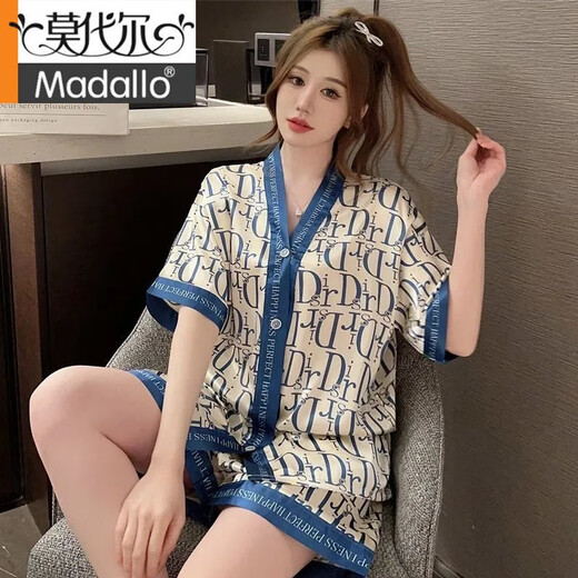 Pajamas modal Summer Summer seda delgado y transpirable pantalones pantalones pantalones cortos fríos altosa de gran tamaño de gran tamaño 826# Mickey a cuadros a cuadros de doble pecho Mickey M [80-105]