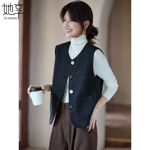 She enjoys the autumn and winter round neck small suit vest and feminine commuting sleeveless waistcoat top T53U105