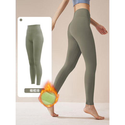 Women's Yoga Pants Plus Velvet Autumn and Winter New High Waist Peach Butt Lift Fitness Sports Large Size Training Pilates Pants Olive Green S S