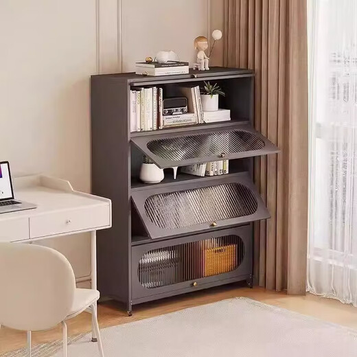 儿童书柜钢制上翻门收纳柜多层落地储物柜客厅卧室阳光板展柜书架 白色5门-高1695*宽500mm-方形门