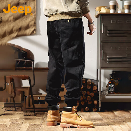 JEEP overalls men's casual pants autumn and winter loose trendy leggings pants men caramel color XL