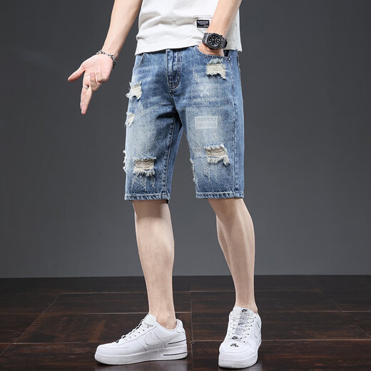 LEE KIDS牛仔短裤男夏季薄款宽松七分韩版潮流马裤破洞休闲潮牌五分中 T693蓝色 28 建议90-100斤