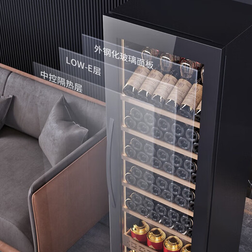 Bai Kailun red wine cabinet, first-class energy efficiency, constant temperature wine cabinet, zero-embedded home commercial living room display cabinet, wine preservation refrigerator, dual temperature air-cooled frost-free tea beverage, white wine and foreign wine, dual temperature zone, hanging cup red wine and tea style, 42 bottles LOW-E anti-fog door