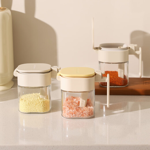 Kawashimaya spoon separate seasoning box kitchen household sealed moisture-proof seasoning jar seasoning bottle salt shaker combination set mixed color-2 independent spoon compartment sealed moisture-proof