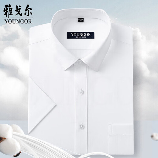Yageor flagship official store short-sleeved shirt men's iron-free business casual professional versatile formal dress striped solid white shirt comfortable small purple stripes (DX6624) 43 (suitable for 160-175Jin [Jin equals 0.5 kg])