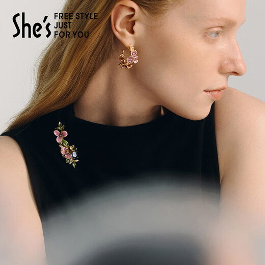 She s Qianzi original Van Gogh iris gradient flower brooch high-end corsage pin silk scarf buckle birthday gift for women brooch purple E0