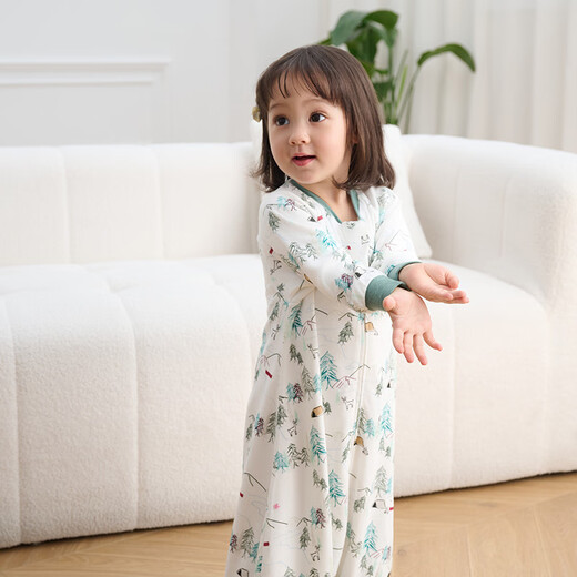 Nest designs infant sleeping bag all-in-one baby bamboo cotton split-leg two-in-one anti-kick quilt for children, suitable for all seasons, forest path-avocado double layer (recommended room temperature 20-24) 70cm (S size, recommended height 65-75cm)