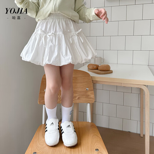 YOJIA女童半身裙春夏2025新款洋气小女孩花苞裙短裙儿童裙子春季 白色 均码 120cm