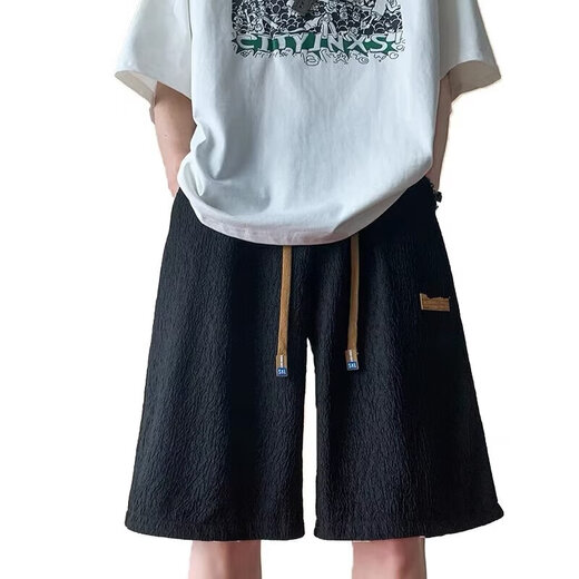 Pantalones con cordón frescos de seda de hielo retro estilo de Hong Kong pantalones cortos deportivos sueltos de verano para hombres pantalones cortos de pierna ancha pantalones medianos para jóvenes blanco Leku 9913 L
