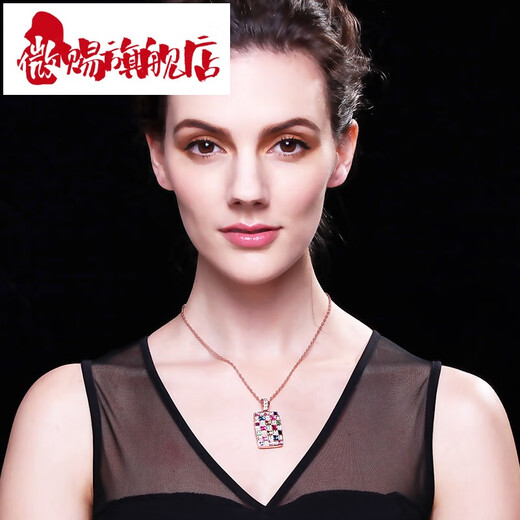 Micro-color gold necklace women's 2025 new crystal pendant rose gold high-end light luxury versatile jewelry clavicle chain champagne color