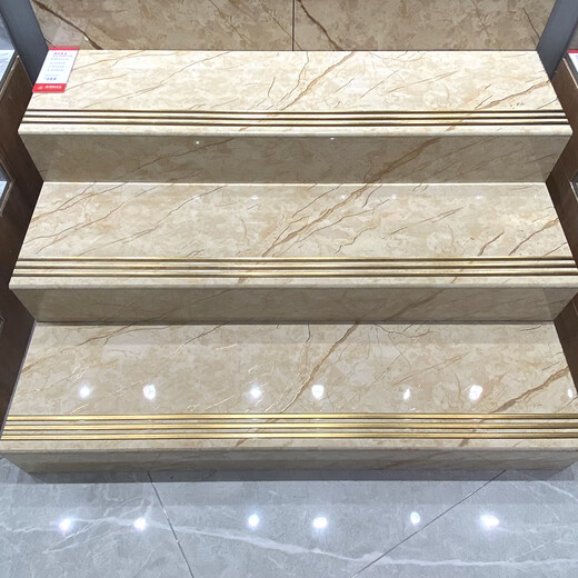 弧边淋釉楼梯踏步瓷砖470x1200防滑大理石地板砖一体原槽镀金梯级 12808-单片不含加工跟运费 470*1200