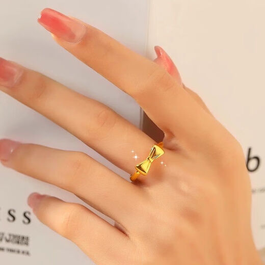 Authentic gold 999 fugitive princess bow ring plain ring ring sweet girl gold-plated ring gift s fugitive princess bow ring live style 0.76g