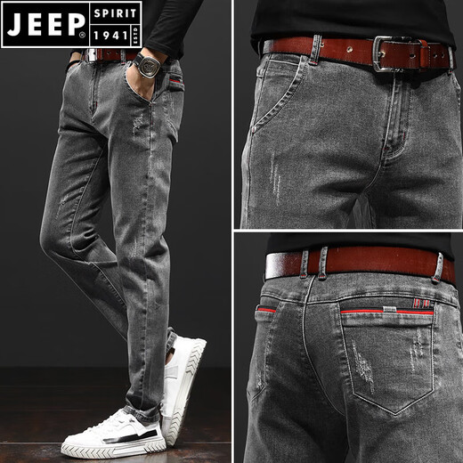 JEEP SPIRIT2025 New Jeans Men's Slim Foot Summer Tight Men's Pants Summer Thin Straight Pants Men's Pants ssnz-6636 Gray Spring and Autumn Style Without Velvet 31