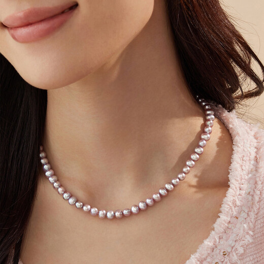 Lukfook Jewelry Freshwater Pearl Necklace Purple Dai Gel Ag925 Gourd Silver Buckle Birthday Gift for Women Total Weight Approximately 22.49 Grams