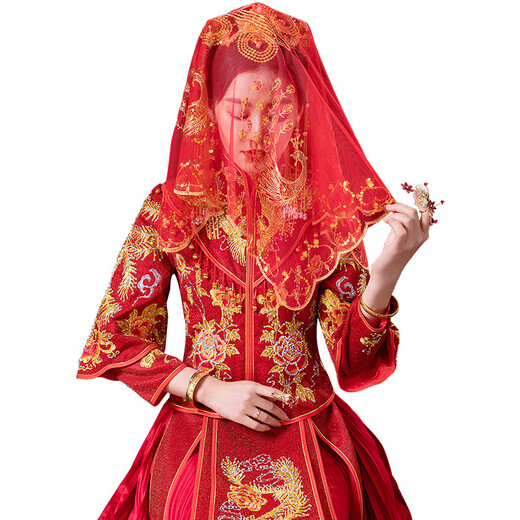 Shange (SHANGGE) bride Xiuhe clothing headdress Chinese style wedding phoenix crown new Chinese classical decoration crown toast Xiuhe clothing headdress bride Xiuhe red hijab/phoenix flying phoenix dance 73*83cm