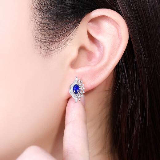 HEEKAIYI Royal Sapphire Earrings for Women 18K Diamond Earrings Luxury Chinese Valentine's Day Birthday Gift for Wife and Girlfriend Selected Royal Sapphire Earrings 18K Gold Inlaid