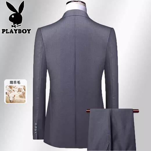 Playboy brand high-end suit complete set of men's wool suit professional formal wear middle-aged men's business casual spring and autumn three-piece suit black (suit + trousers) XL 180 size recommended 150 Jin Jin equals 0.5 kg within