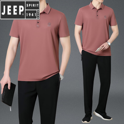 吉普（JEEP）父亲节礼物实用美国爸爸夏装运动休闲服套装新款男士短袖T恤 墨绿(单上衣)XTD9855 L (建议100-120斤)