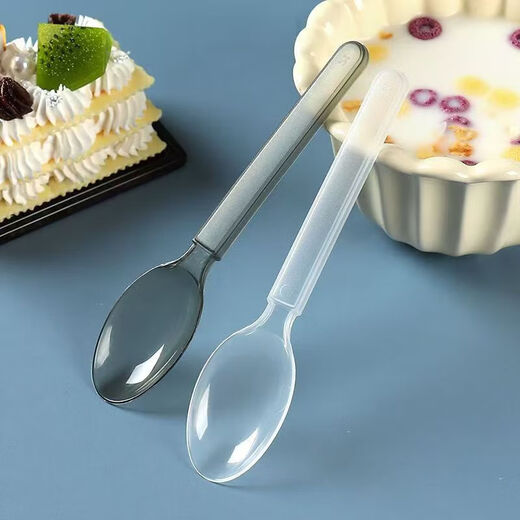 Disposable spoon plastic commercial fast food packaging American style independent packaging special thickened dessert tableware spoon transparent simple packaging continuous folding American style extra thick 50 pieces