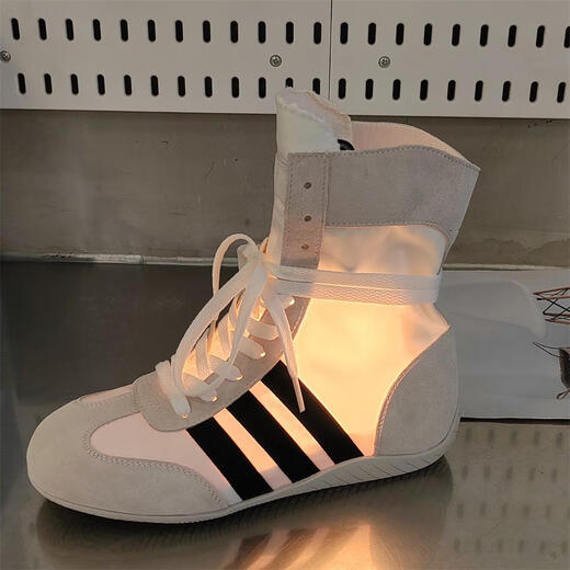 高帮真皮德训鞋女2025年夏季新款网面透气马丁靴休闲高帮拳击鞋 黑色dl9901 39