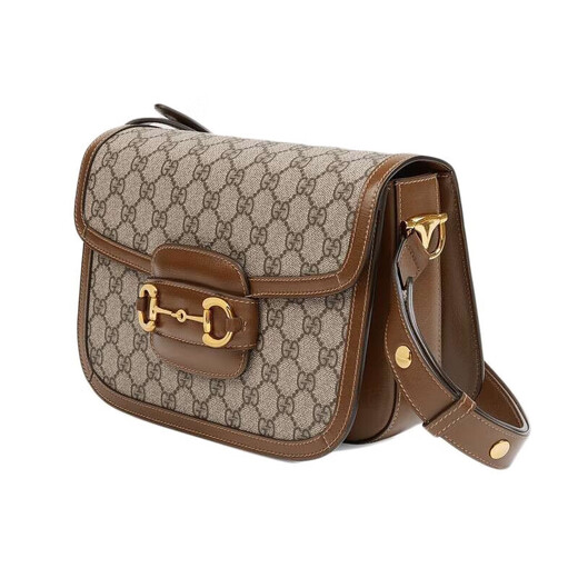 Gucci (GUCCI) antike Damentasche Horsebit Umhängetasche 1955 Serie kleine Umhängetasche Doppel-G-Muster Canvas und Leder Umhängetasche beige weiß 60220492TCG9761