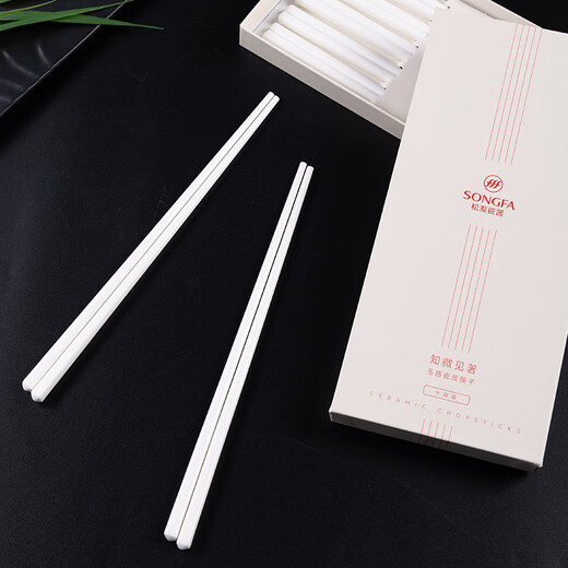 Songfa Porcelain Household Ceramic Chopsticks Pure White Chinese Style Gift Box Mildew Resistant High Temperature Easy to Clean Household Chopsticks 10 Pairs