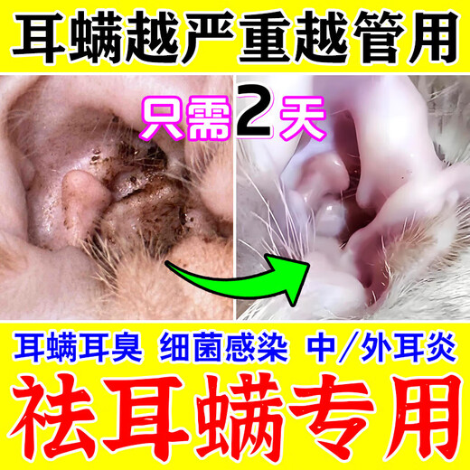 Special medicine for cat ear mites, pet ear skin ear anti-inflammatory ear drops, cleaning, removing mites, relieving itching, antibacterial cleaning solution, 1 bottle of 120ml, free cotton swab