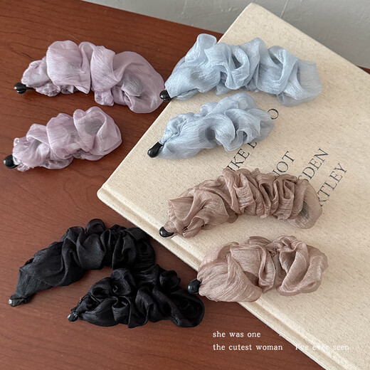 Morning Star Mesh Pleated High Ponytail Banana Clip 2025 New Hairpin Women's Back of Head Clip Plate Hairpin Autumn and Winter Head Accessories Blue Pleated Banana Clip - Small Size