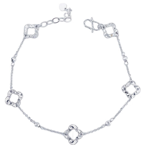 Laofu gold pt950 platinum five-flower crushed ice good luck four-leaf flower bracelet adjustable women's birthday gift for girlfriend, about 4.55g