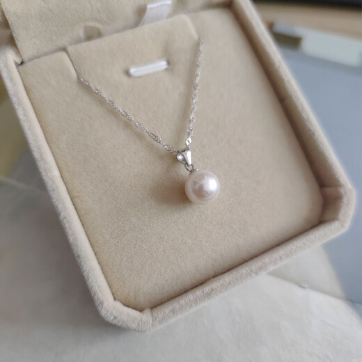 Apocalypse Century Freshwater Pearl Pendant Single White Ball Pendant Necklace 925 Silver Chain 8-9mm Pearl Gold Pendant + 45cm Chain