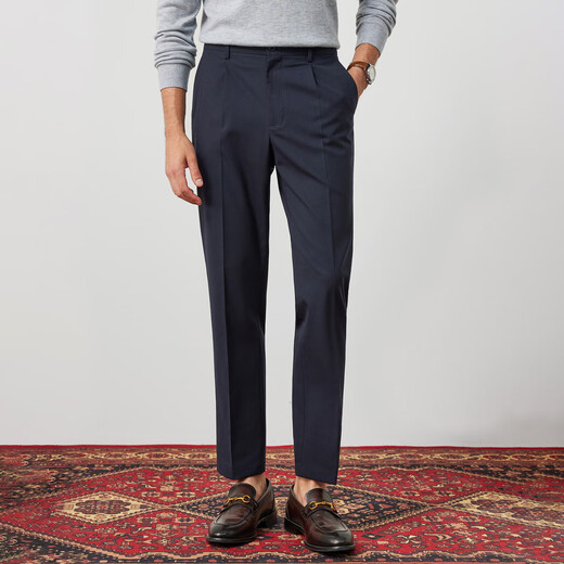 By Creations Bopin machine washable wool trousers men's slim business professional commuting trousers easy care straight casual trousers navy 50