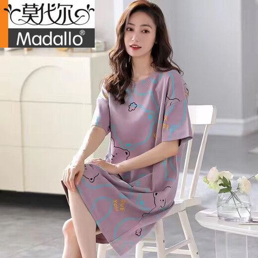 Modal Nachthemd für Frauen im Sommer 2025 Neues Frühling und Herbst reines Baumwoll kurzärmelige süße große Größe Lose dünnes Pyjama-Kleid 833 m (80jin [Jin ist gleich 0,5 kg] -100jin [Jin gleich 0,5 kg]))