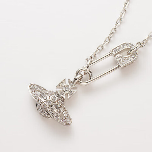 VVIENNE WESTLOCK British Purchasing Agent Western Queen Mother Authentic Saturn Necklace NANA Open Diamond Paperclip Pendant Clavicle Chain Women Silver Saturn Pin Pearl Chain